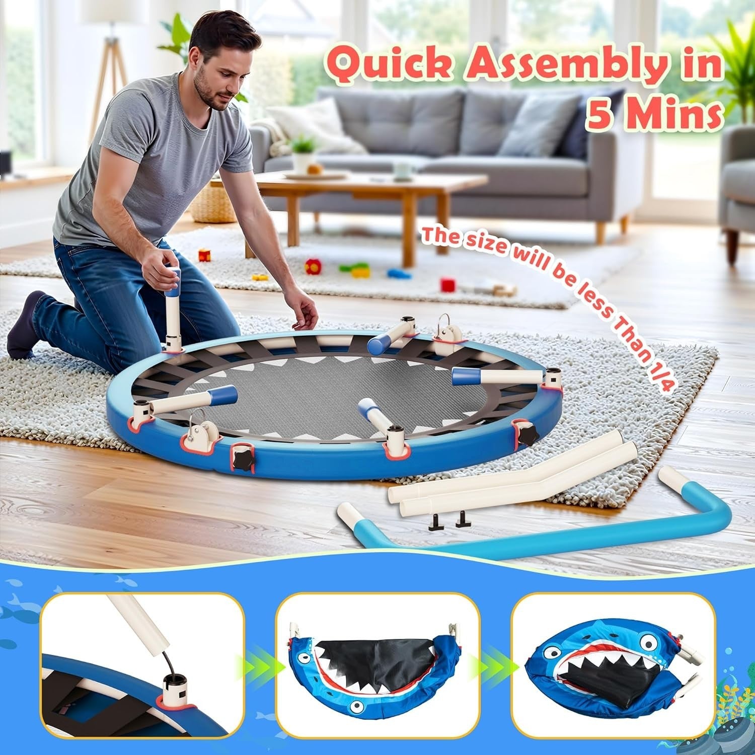 3ft Kids Trampoline Shark Design Foldable Toddler Jumper 100LB