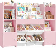 Large Kids Toy Storage Bookshelf with 6 Boxes & 4 Tier Shelves for Playroom Pink