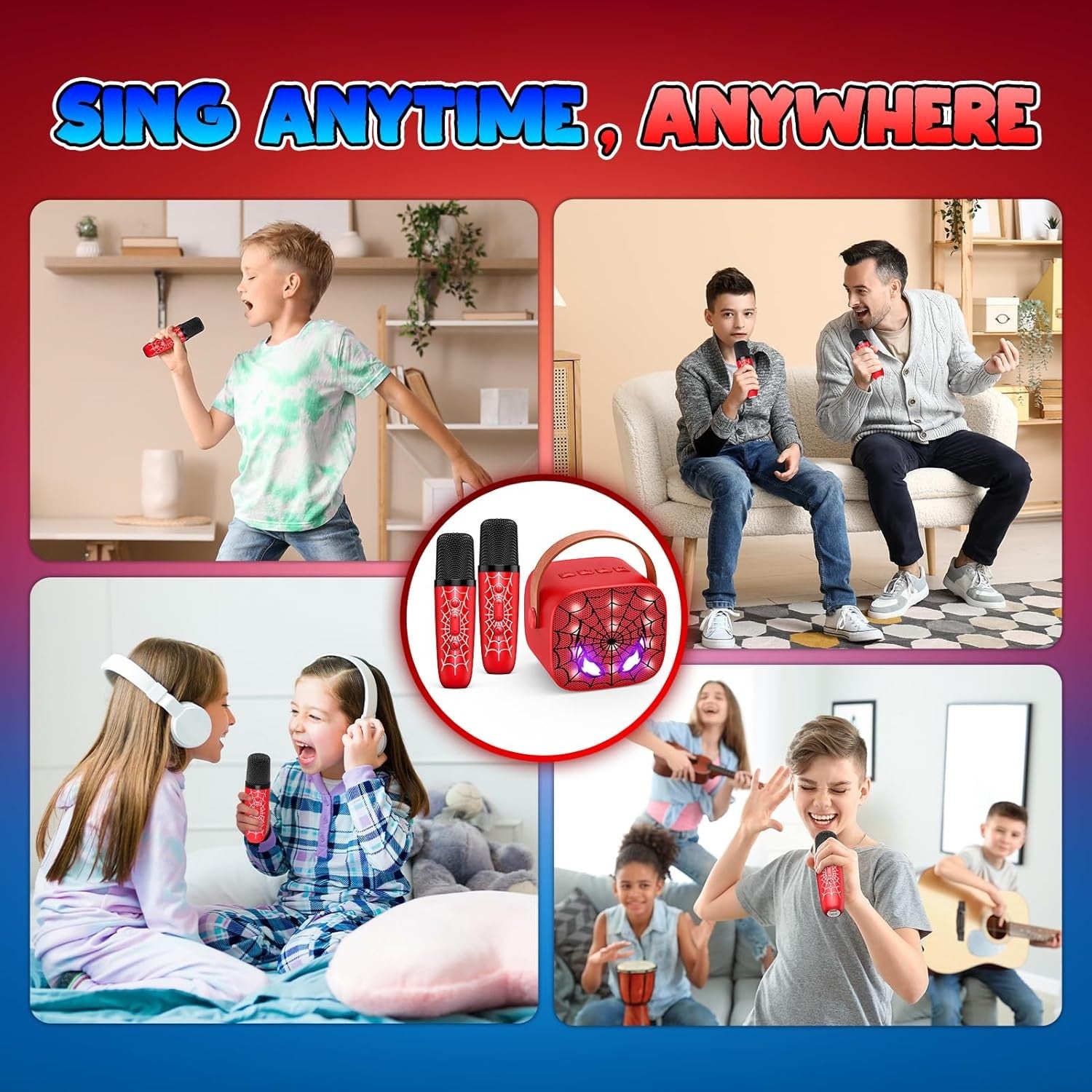 Kids Karaoke Machine 2 Wireless Bluetooth LED