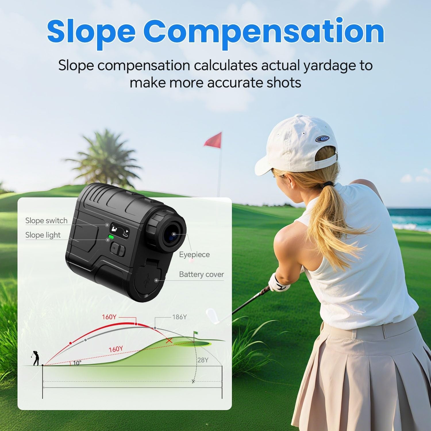 Golf Range Finder 1200 Yards Slope Flag Lock Vibration Rechargeable