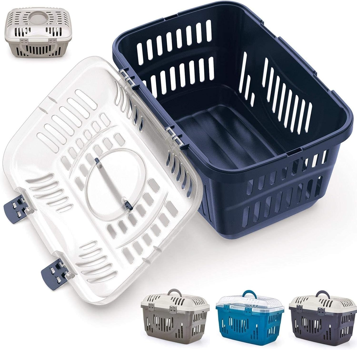 Portable Cat Carrier Basket with Top Lid | Grey Cream Pet Travel Crate Box