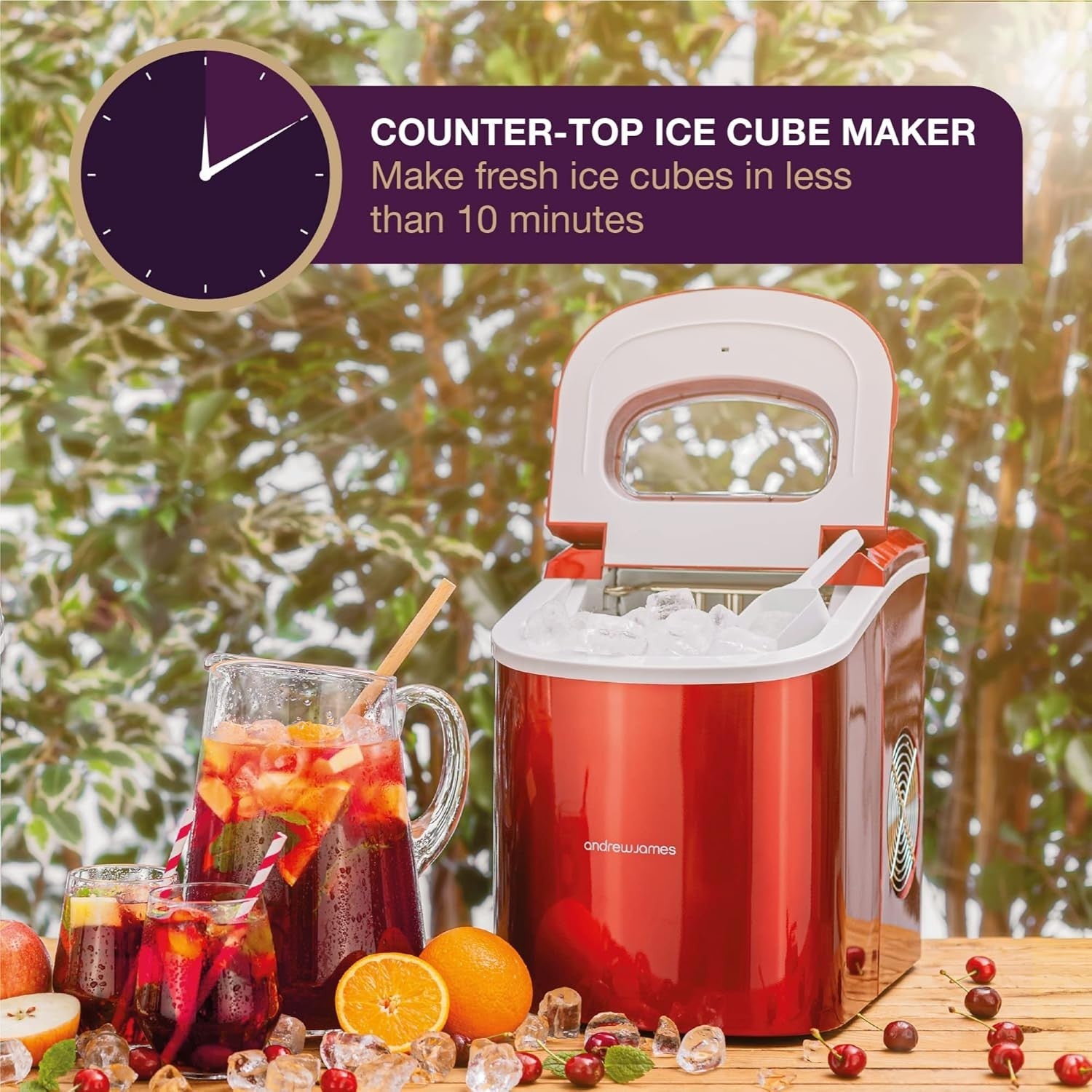Countertop Ice Cube Maker Fast Ice 2.2L Self Cleaning Portable Machine