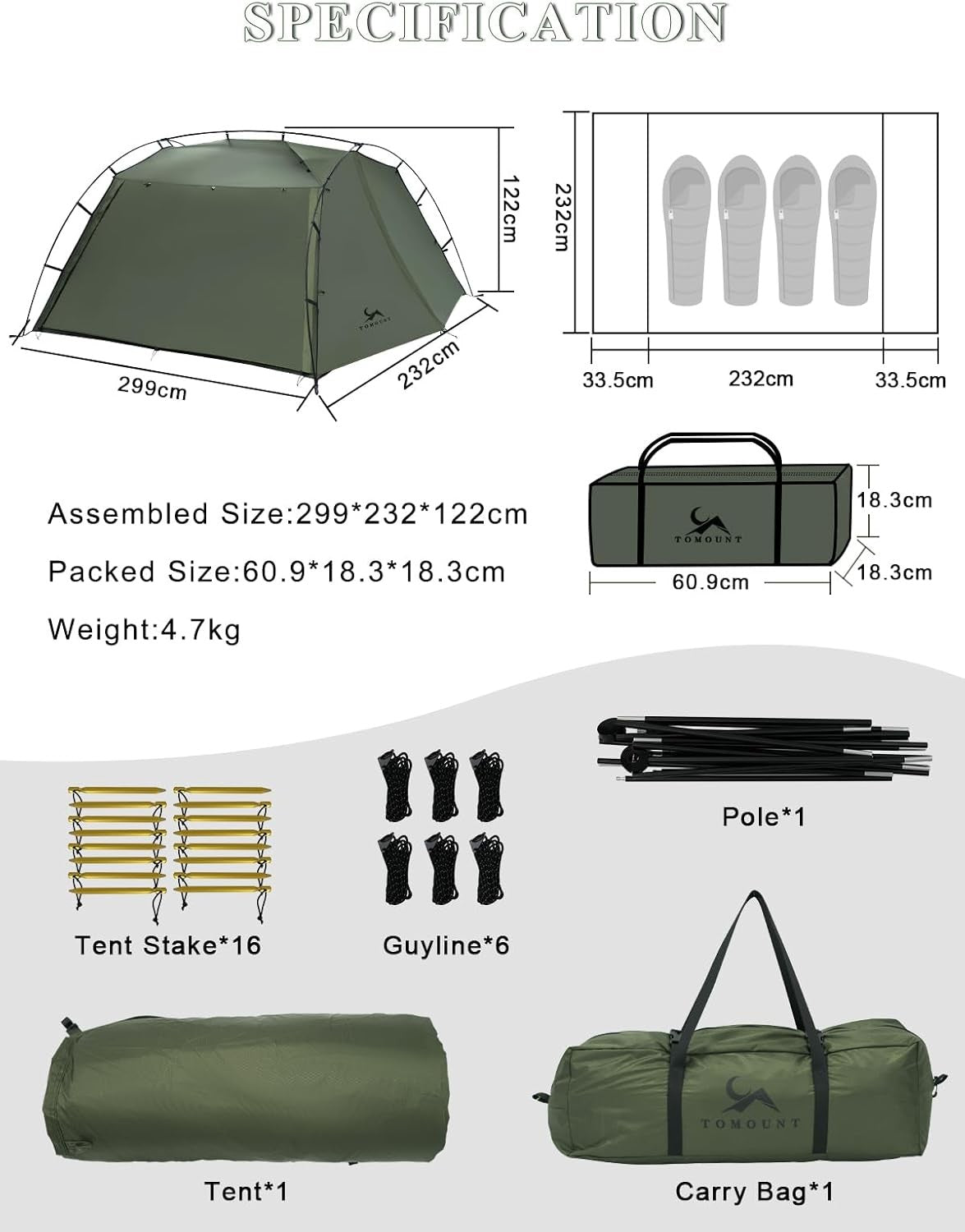 4 Person Cabin Camping Tent PU3000mm Waterproof w Vestibule