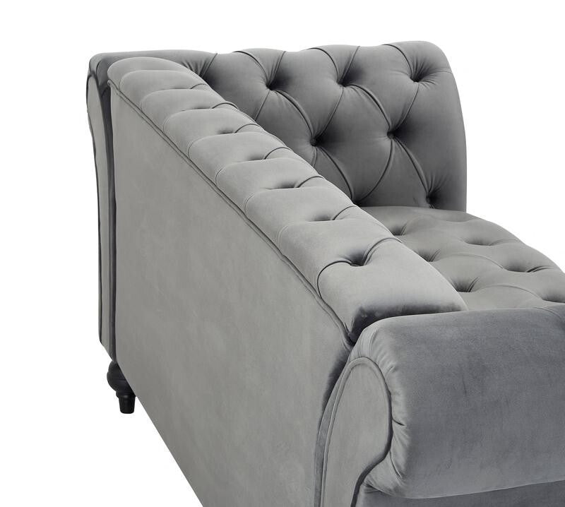Grey Velvet Chesterfield Armchair 1.5 Seater Sofa Tufted Wood Legs