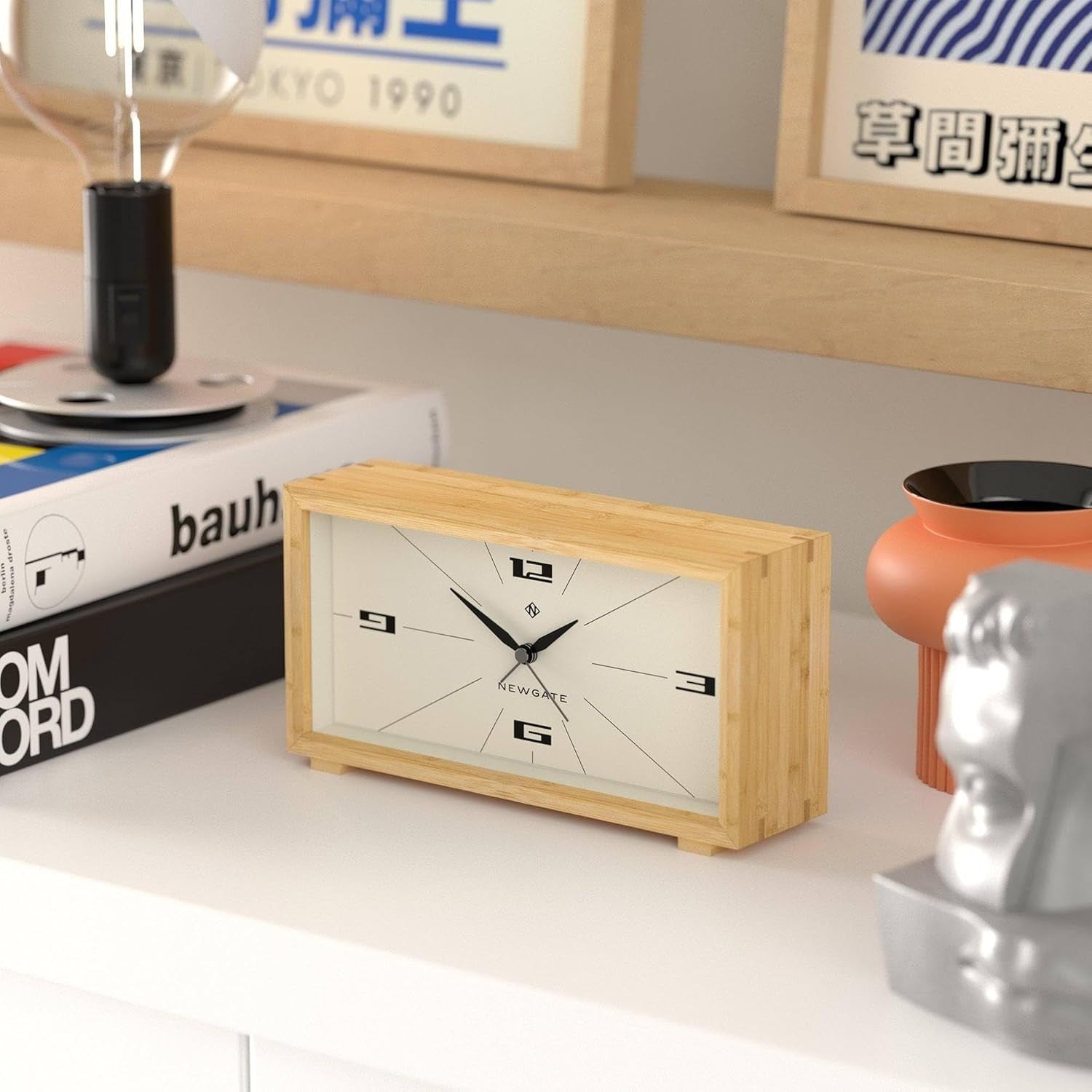 Silent Analogue Alarm Clock Bamboo Case Modern Bedside Desk Clock