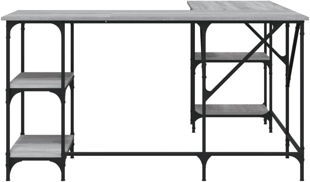 L-Shape Corner Desk with Shelves 139cm Grey Sonoma Home Office Table