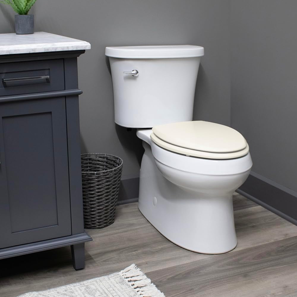 Biscuit Round Toilet Seat | Durable Wood, Easy Clean Twist Lock Hinges