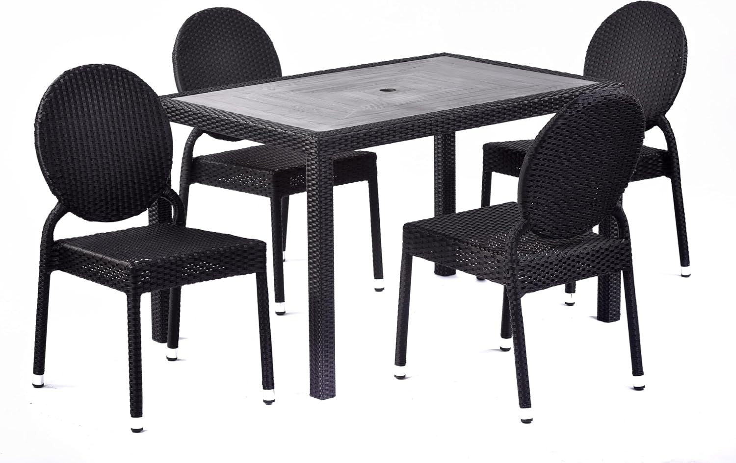 Black Rattan Side Chair Stackable Round Back Garden Patio Dining Seat