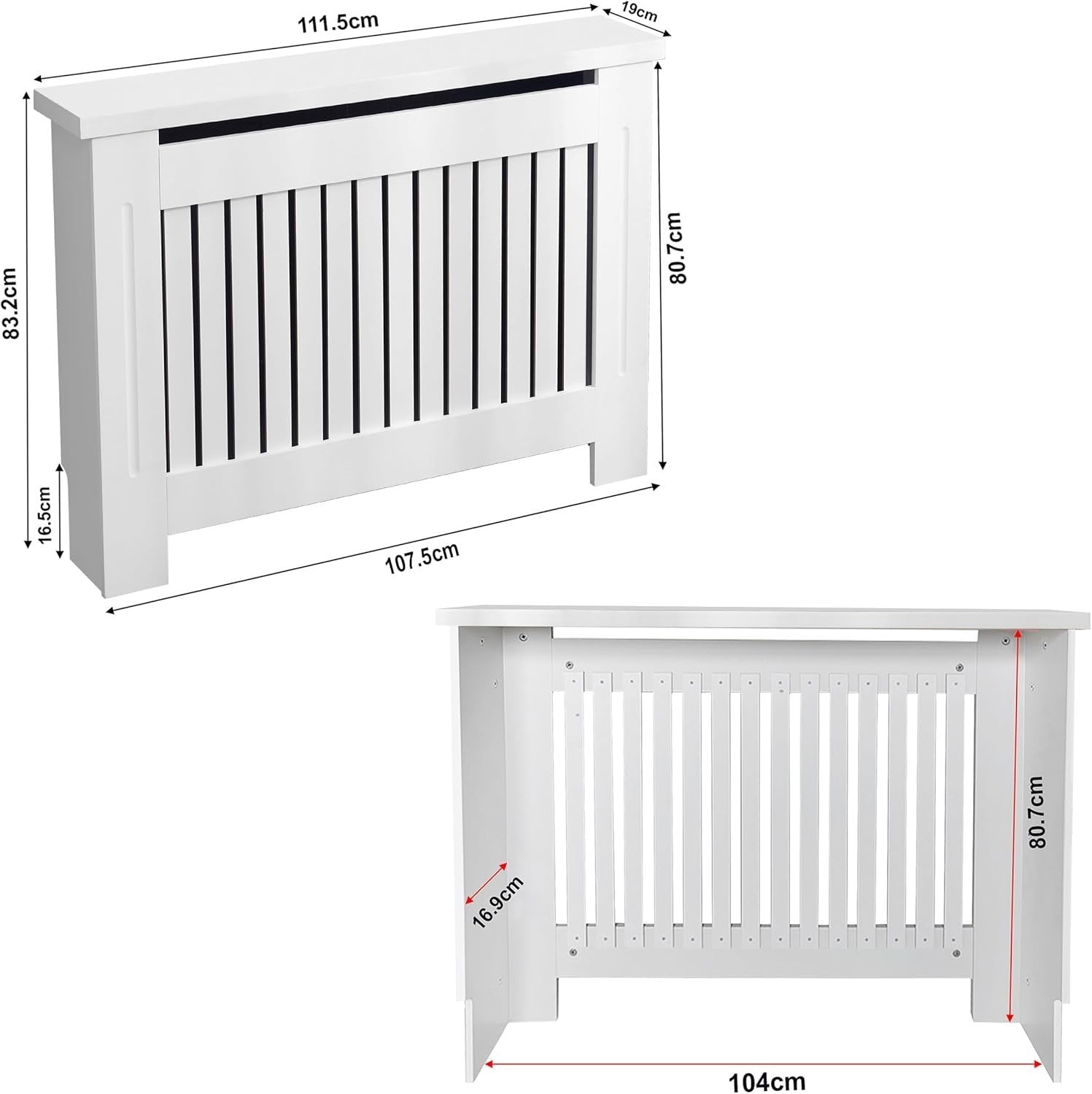 White Radiator Cover MDF Slatted Modern Heating Cabinet Shelf 111cm Home Décor