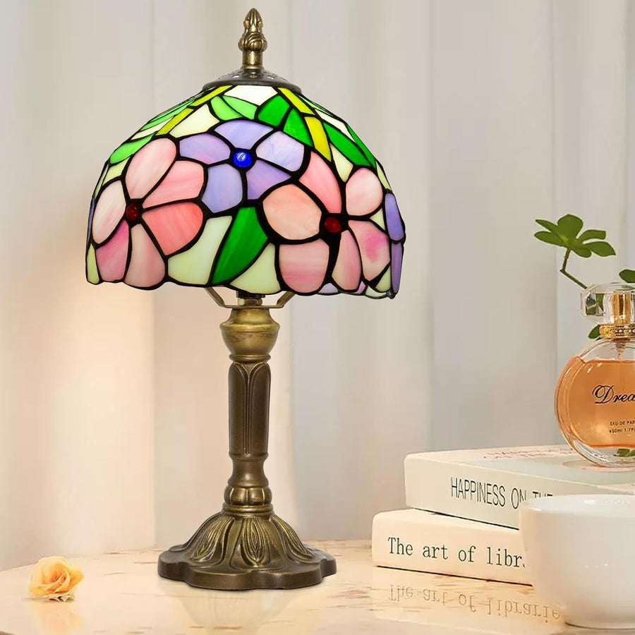 Vintage Style Tiffany Table Lamp with 3-Color Dimmable LED, 20x20x37cm
