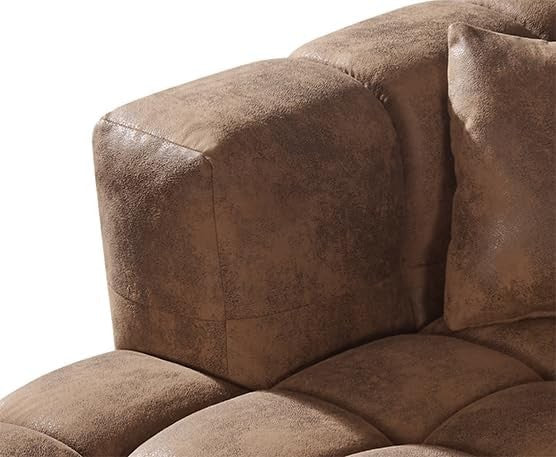 Brown Faux Leather 6-Seater Sectional Sofa with Ottoman & Tufted Design