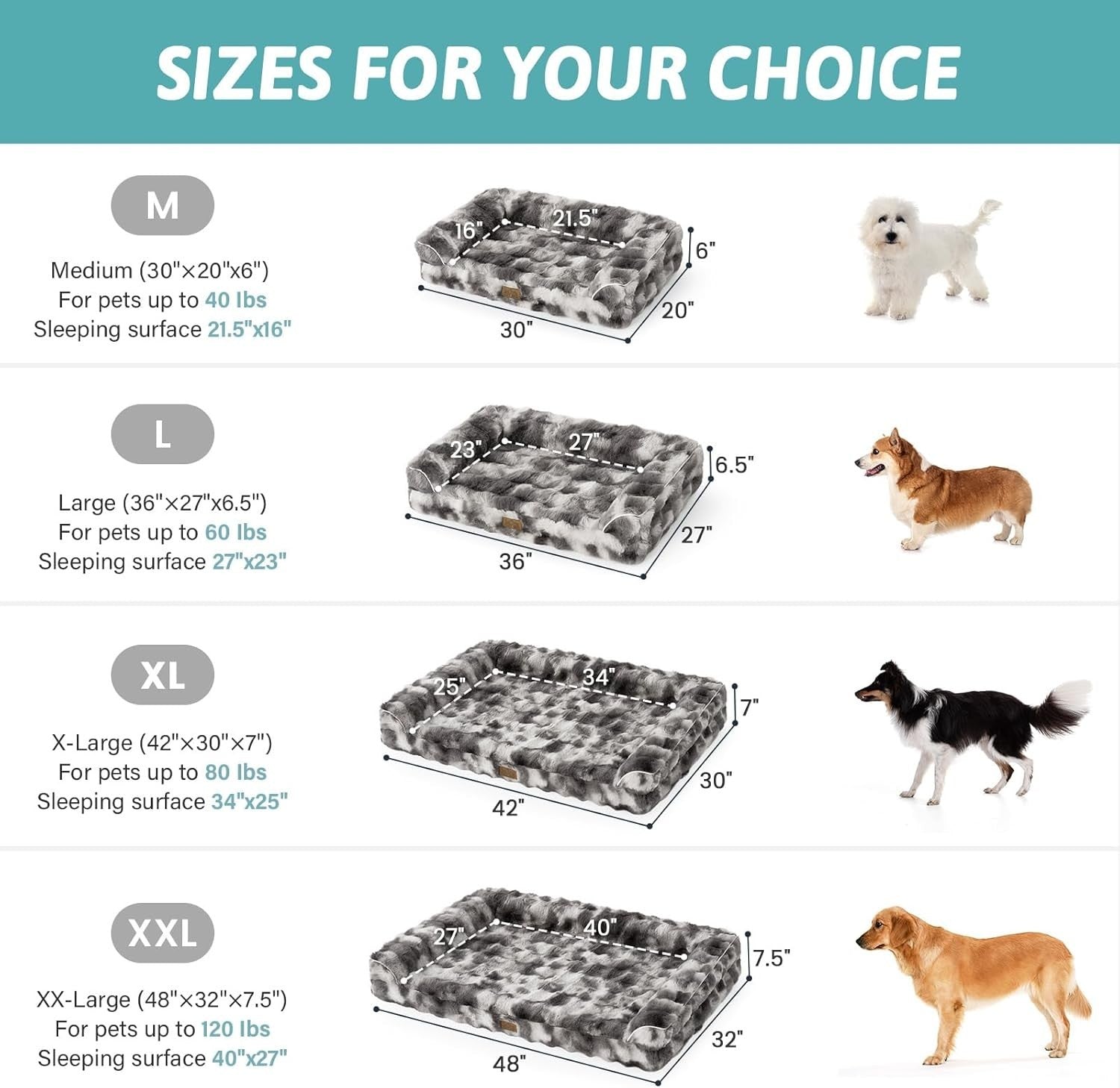 Large Orthopedic Dog Bed 91x68cm Faux Fur Sofa Washable