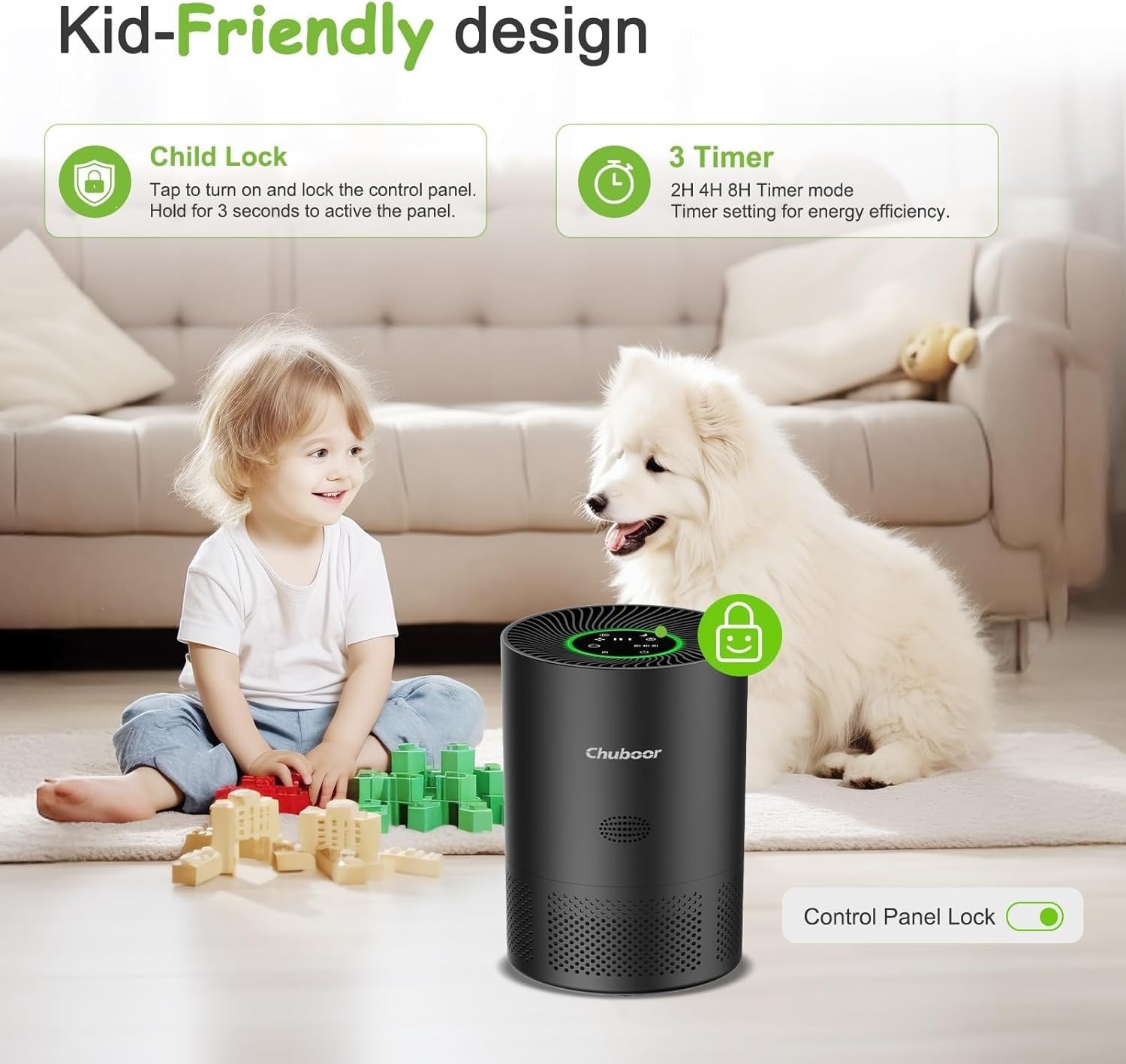 Large Room HEPA Air Purifier 1200ft² Pets Allergy Quiet Sleep Mode