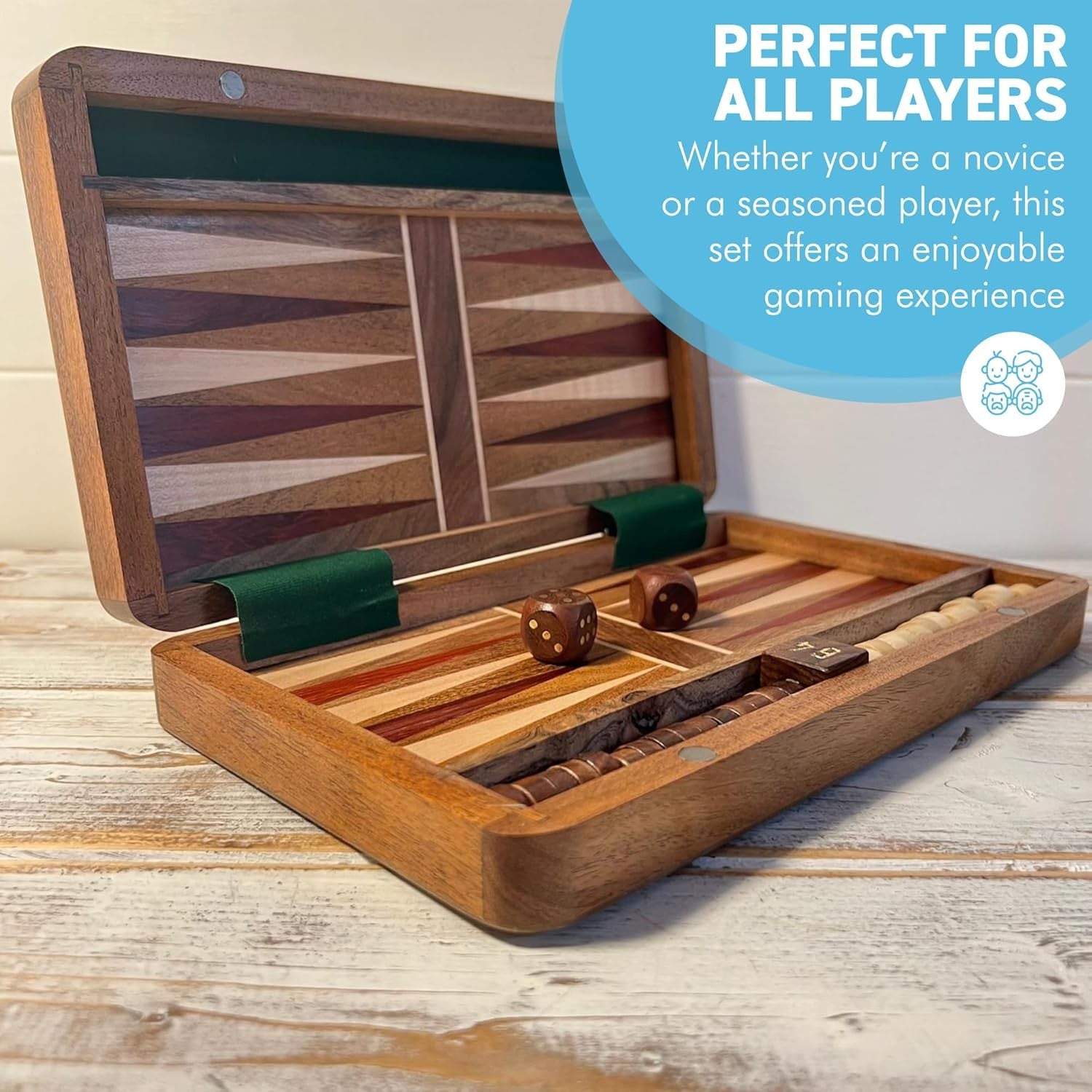 Wooden Inlaid Backgammon Set Folding Board 36x26cm Classic Strategy Game