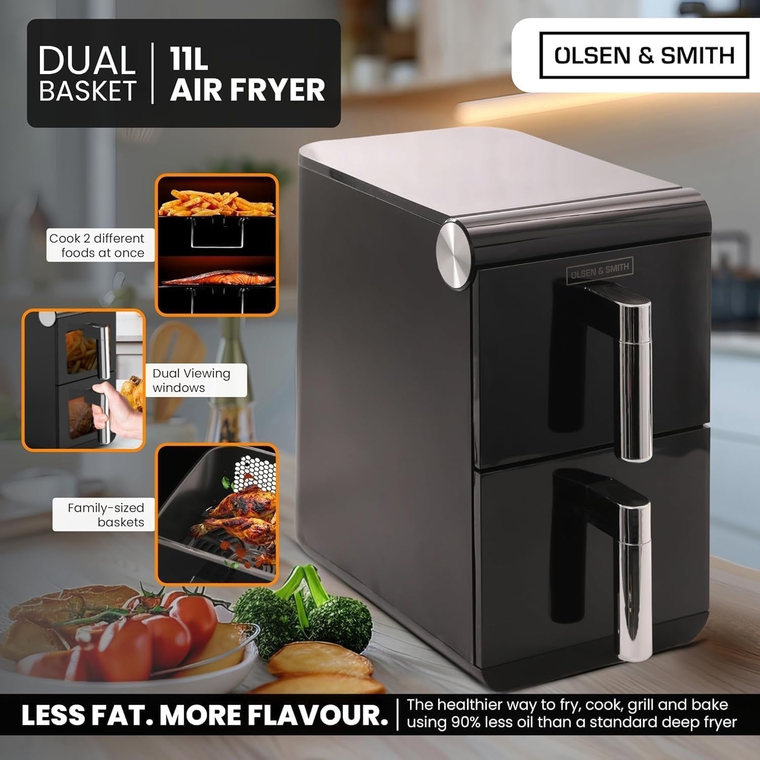 11L Vertical Dual Zone Air Fryer | Space-Saving Stack Design | 13 Presets