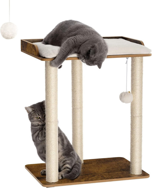 68cm Wooden Cat Tree Rustic Brown Scratching Post Tower Platform Condo
