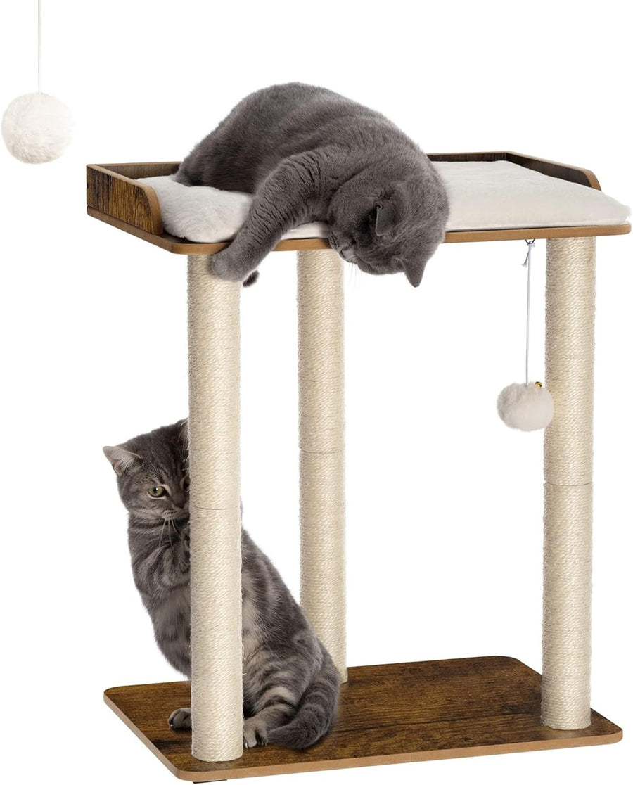 68cm Wooden Cat Tree Rustic Brown Scratching Post Tower Platform Condo