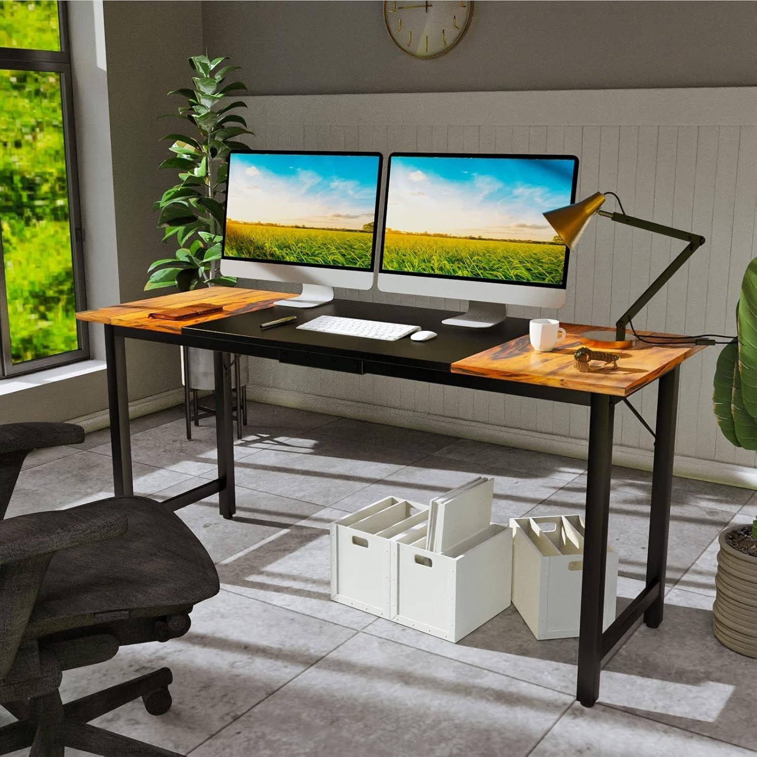 160x60cm Industrial Writing Desk Rustic Brown Office Table w/Metal Frame