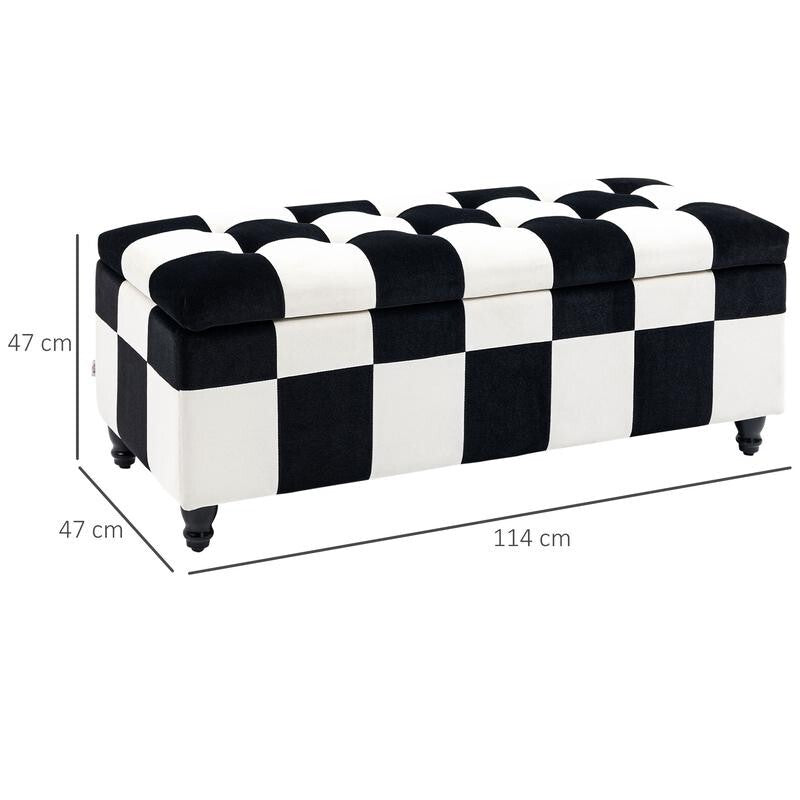 Black White Velvet Storage Ottoman Seat Box Toy Chest Bench w/ Lid & Legs