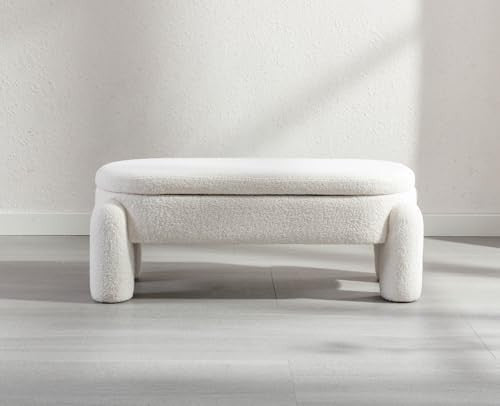 Faux Fur Upholstered Storage Bench Modern Bedroom Window Seat White