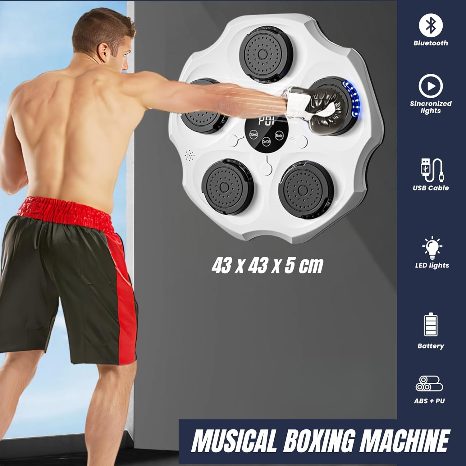 Music Boxing Machine Wall Mounted Bluetooth LED Punch Trainer Home