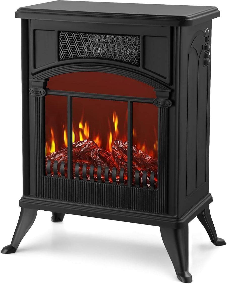 Electric Stove Fireplace Heater 1900W Flame Effect Log Burner Freestanding