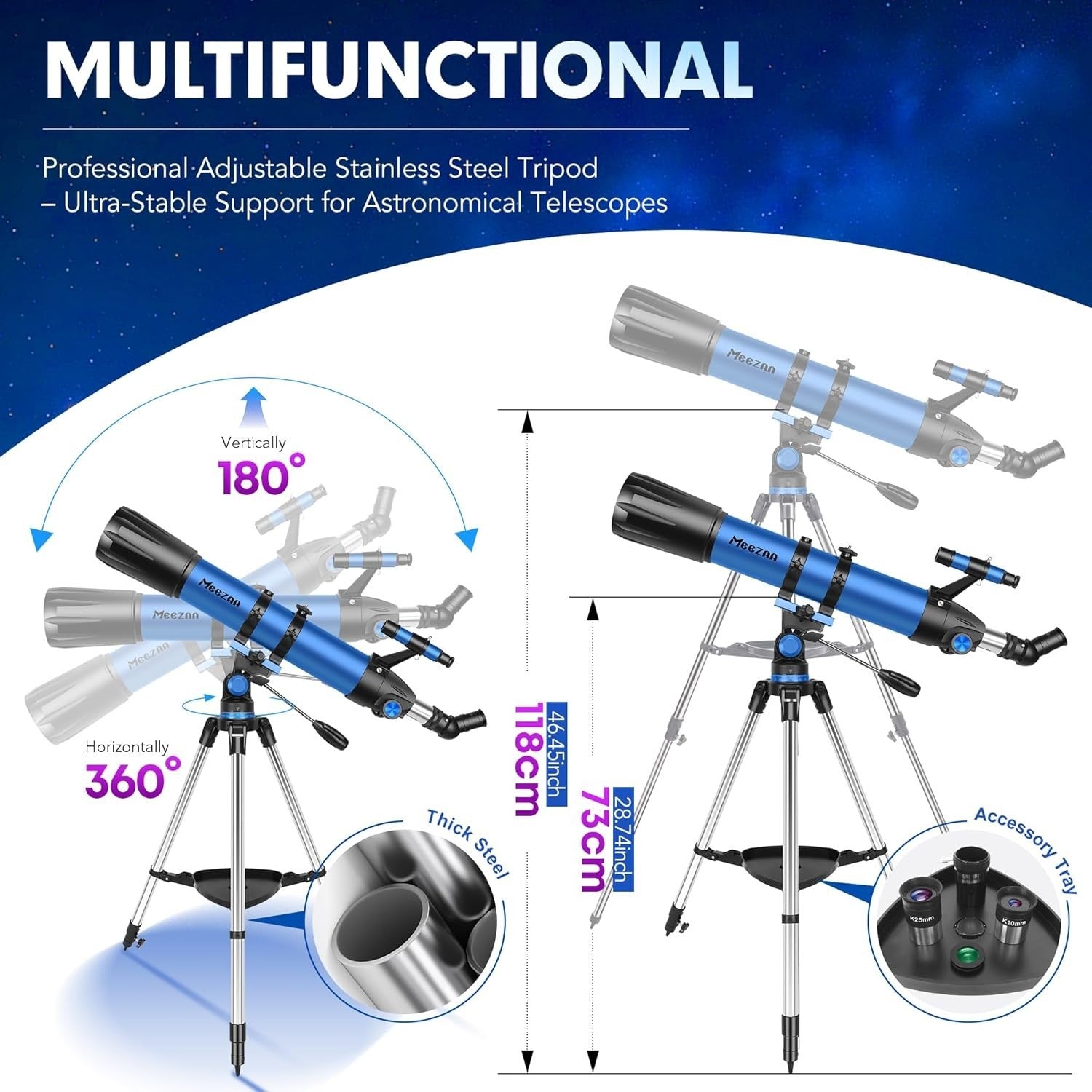 90mm Aperture 800mm Refractor Telescope for Adults & Kids with Tripod