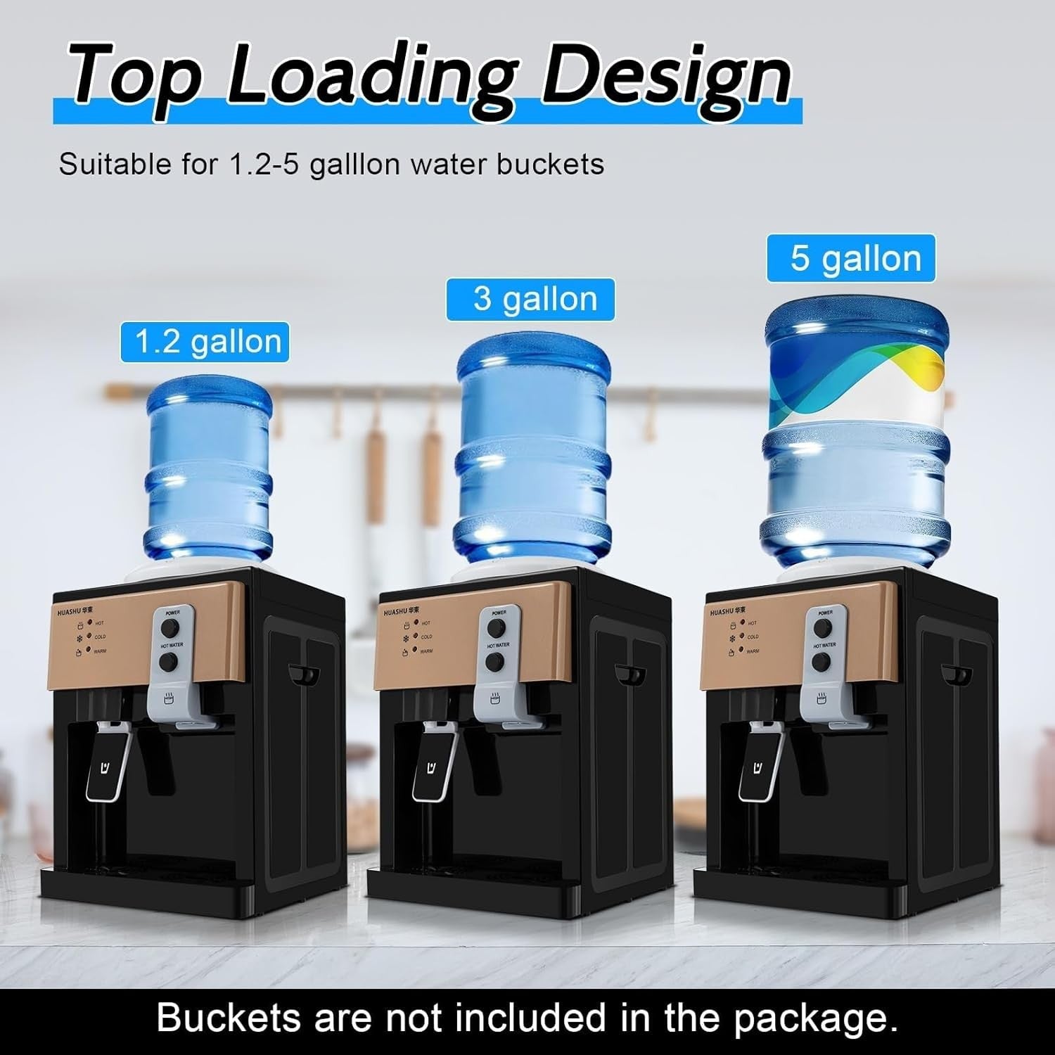 Top Loading Water Cooler Hot Cold Dispenser Countertop 3 Temp Settings