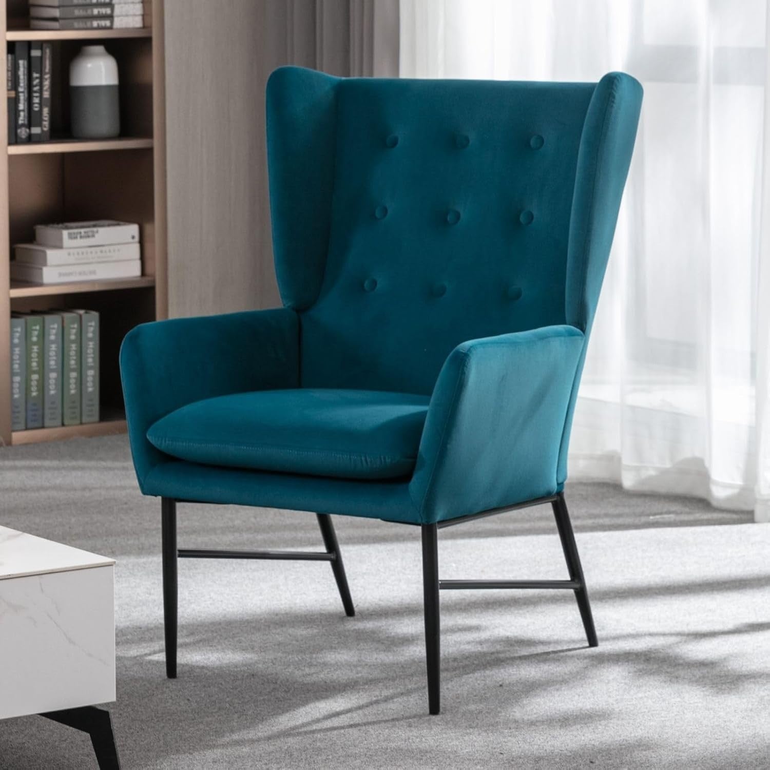 Velvet Accent Armchair Tufted Back Lounge Chair Metal Legs Modern Seat