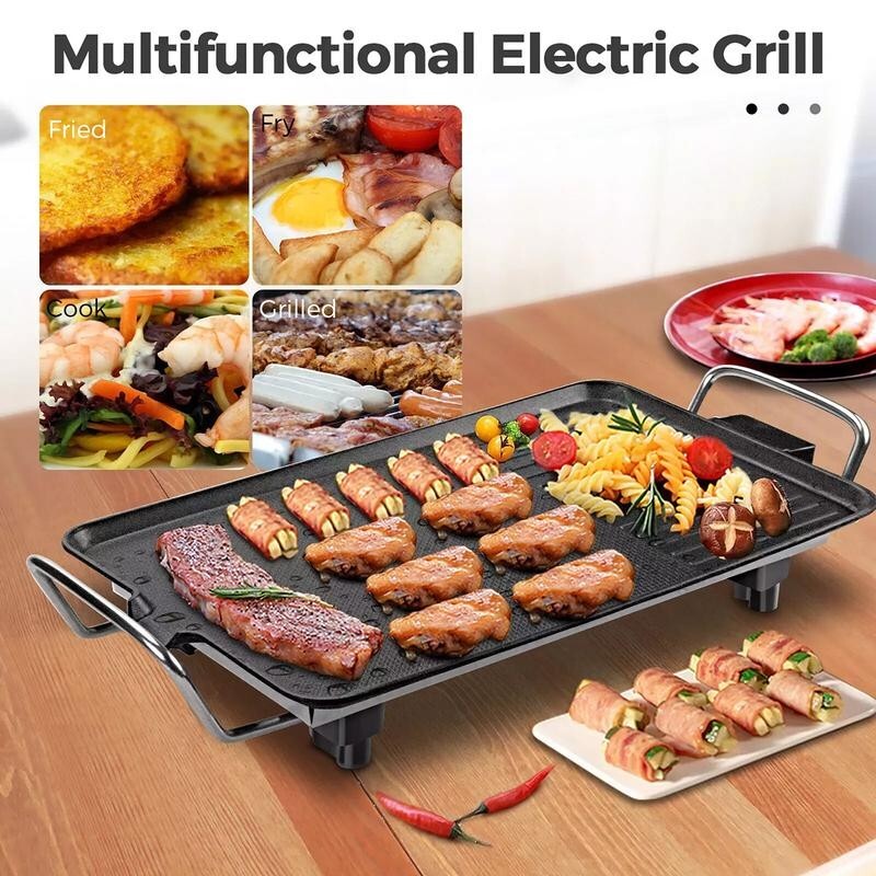 Teppanyaki Electric Grill 1360W BBQ Hot Plate Table Top Griddle 40x23cm UK Plug