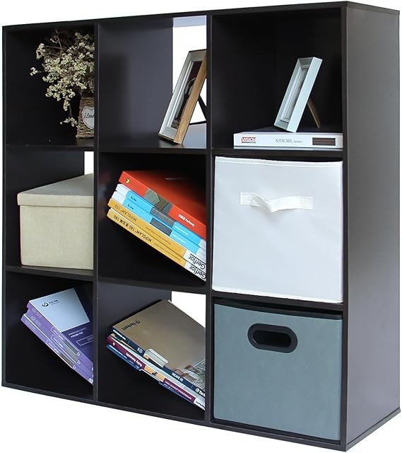 9 Cube Storage Shelf Unit Dark Brown – Modern Freestanding Bookcase for Living