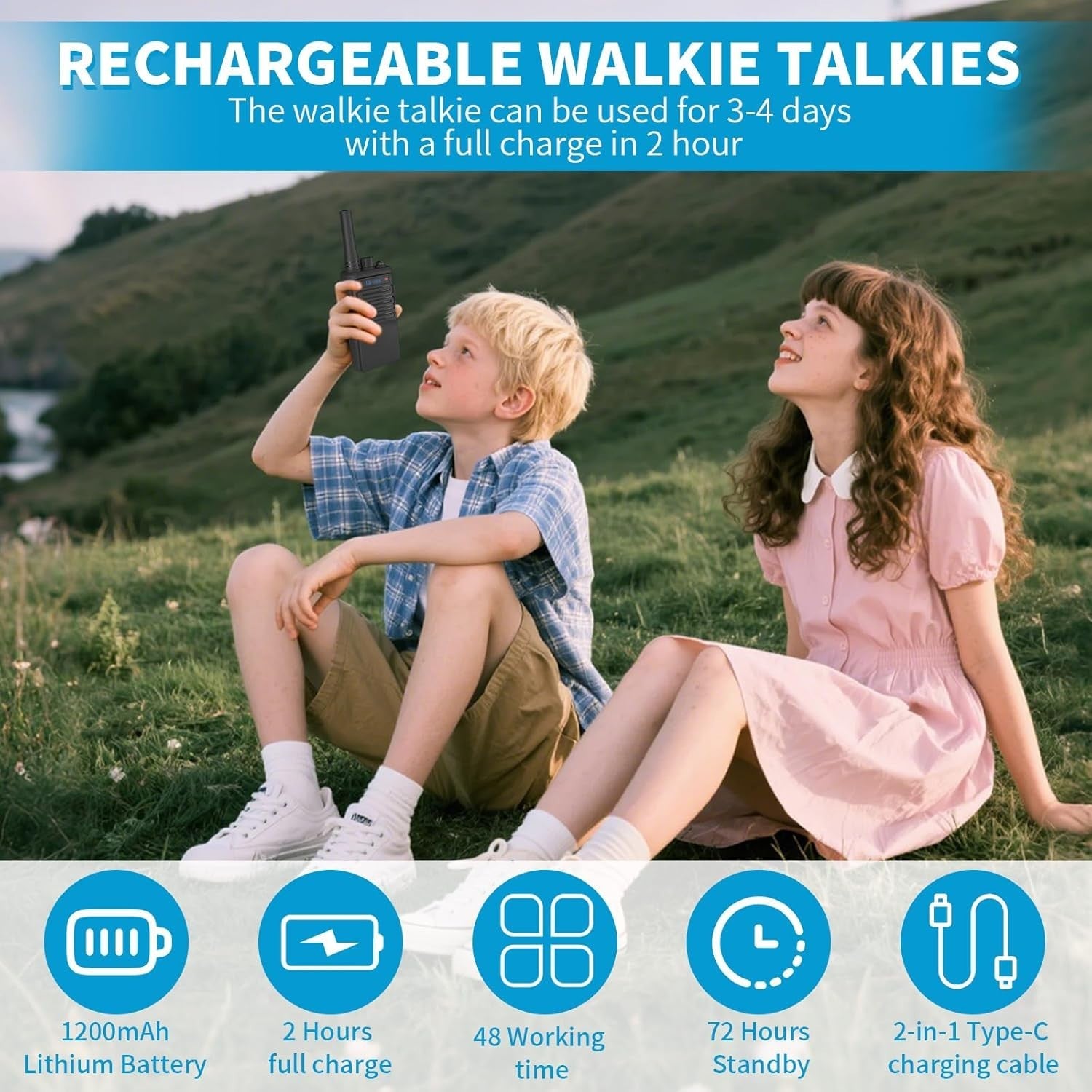 Kids Walkie Talkies Rechargeable 3KM Long Range LED 8 Channel Gift
