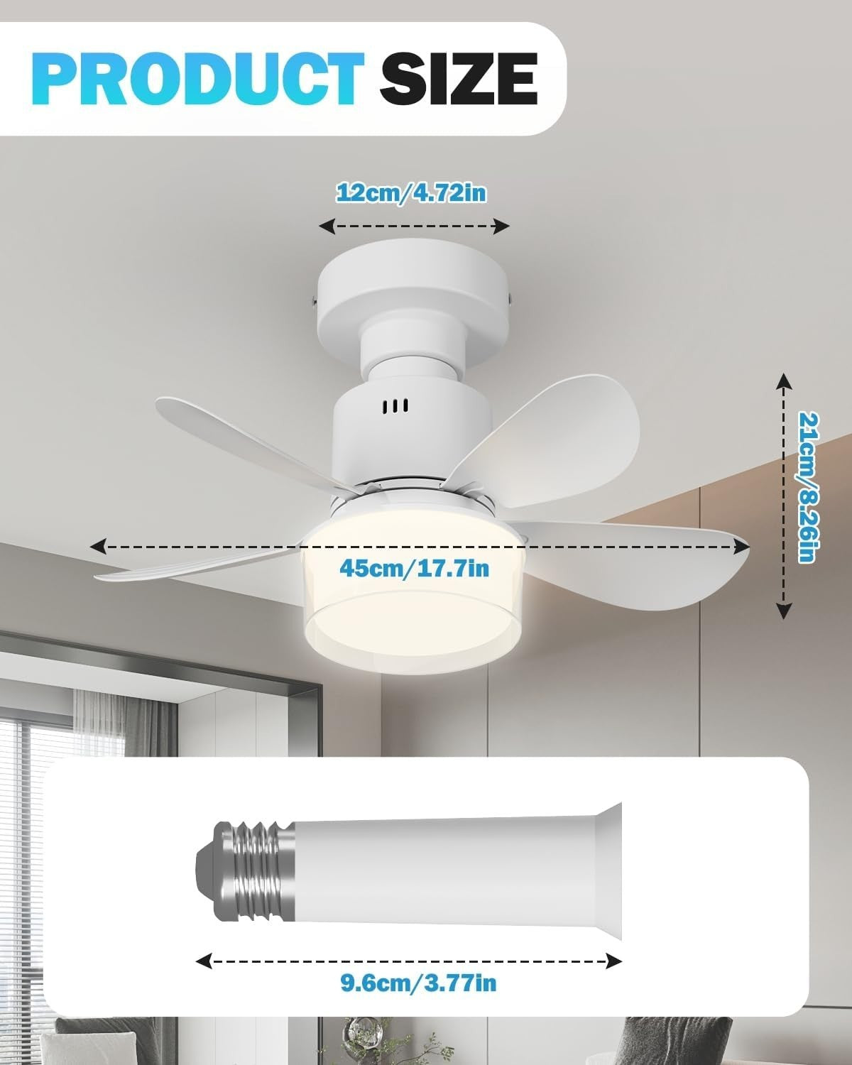 Olutula Dimmable Ceiling Fan, 4 Speed, LED Light, E27 Base, Remote