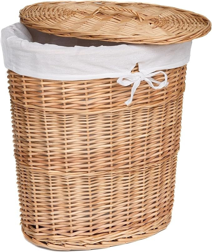 Large Oval Wicker Laundry Basket with Lid, Natural Willow Hamper 51×37×59cm