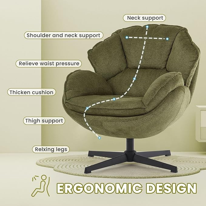 Swivel Accent Chair Tub Armchair Upholstered Metal Legs Green