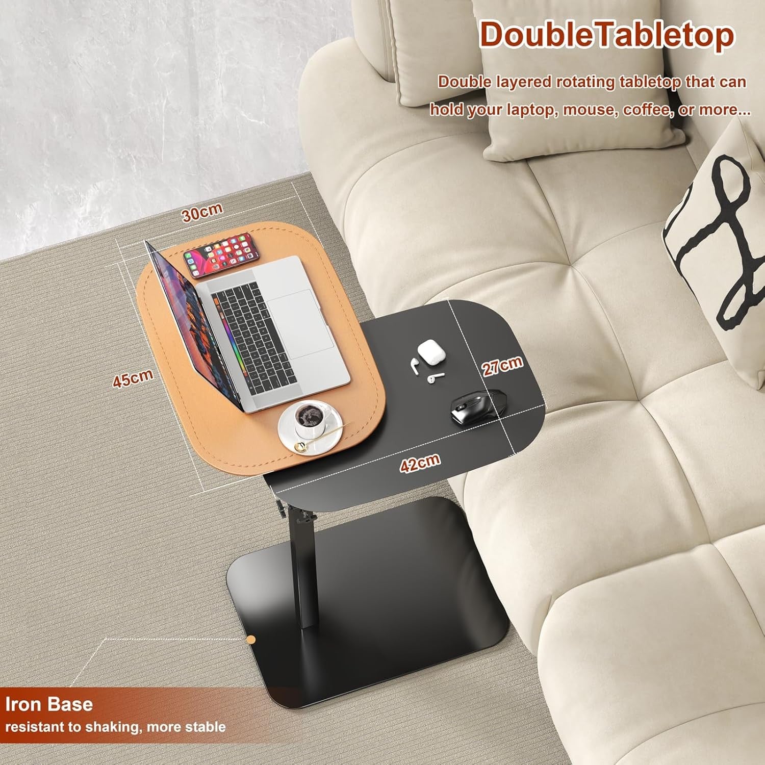Adjustable C Shaped Side Table Bed Sofa Laptop Tray Height Adjustable