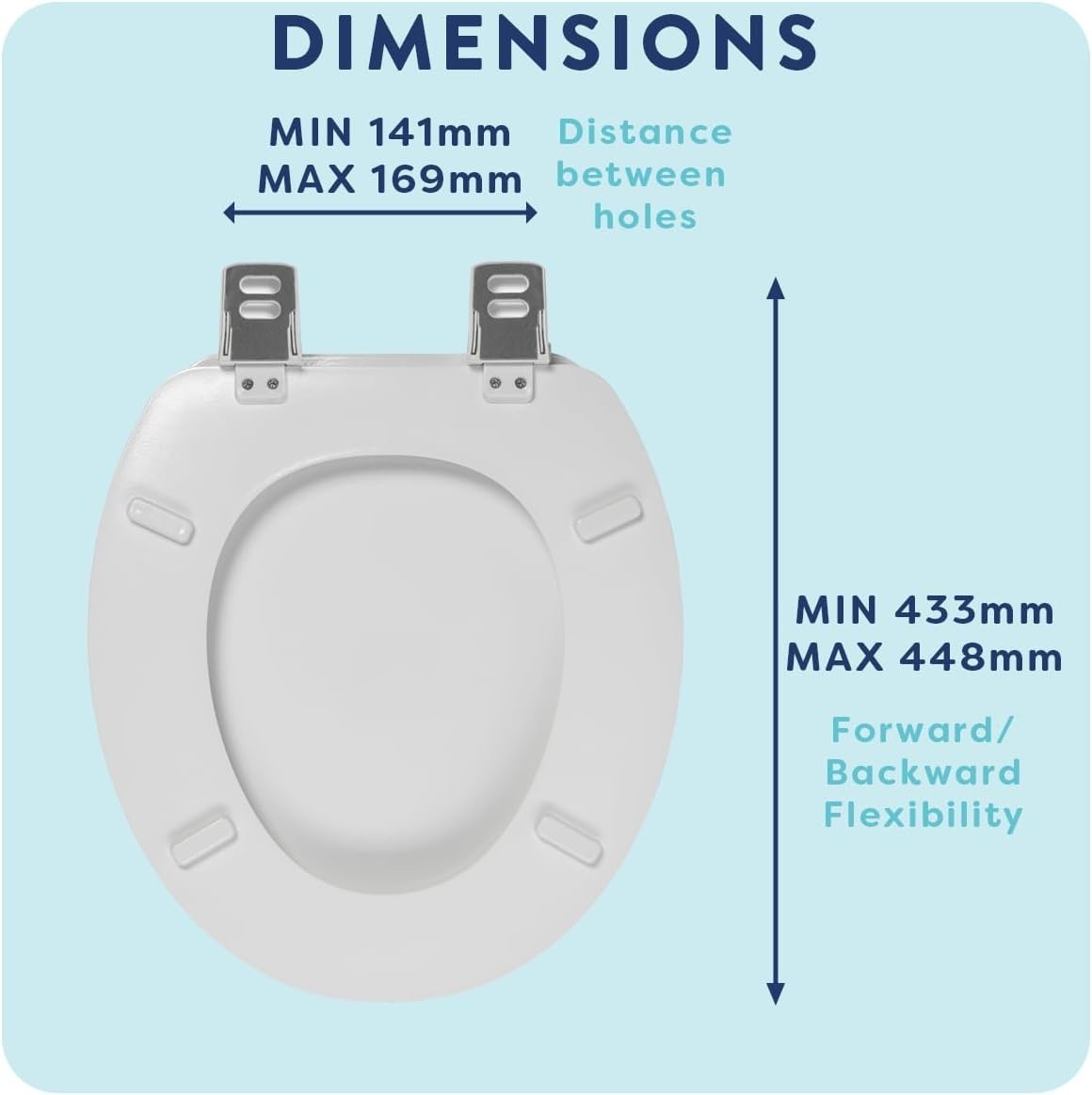 Abberton Wooden Toilet Seat White Oval Antibacterial Adjustable Hinges