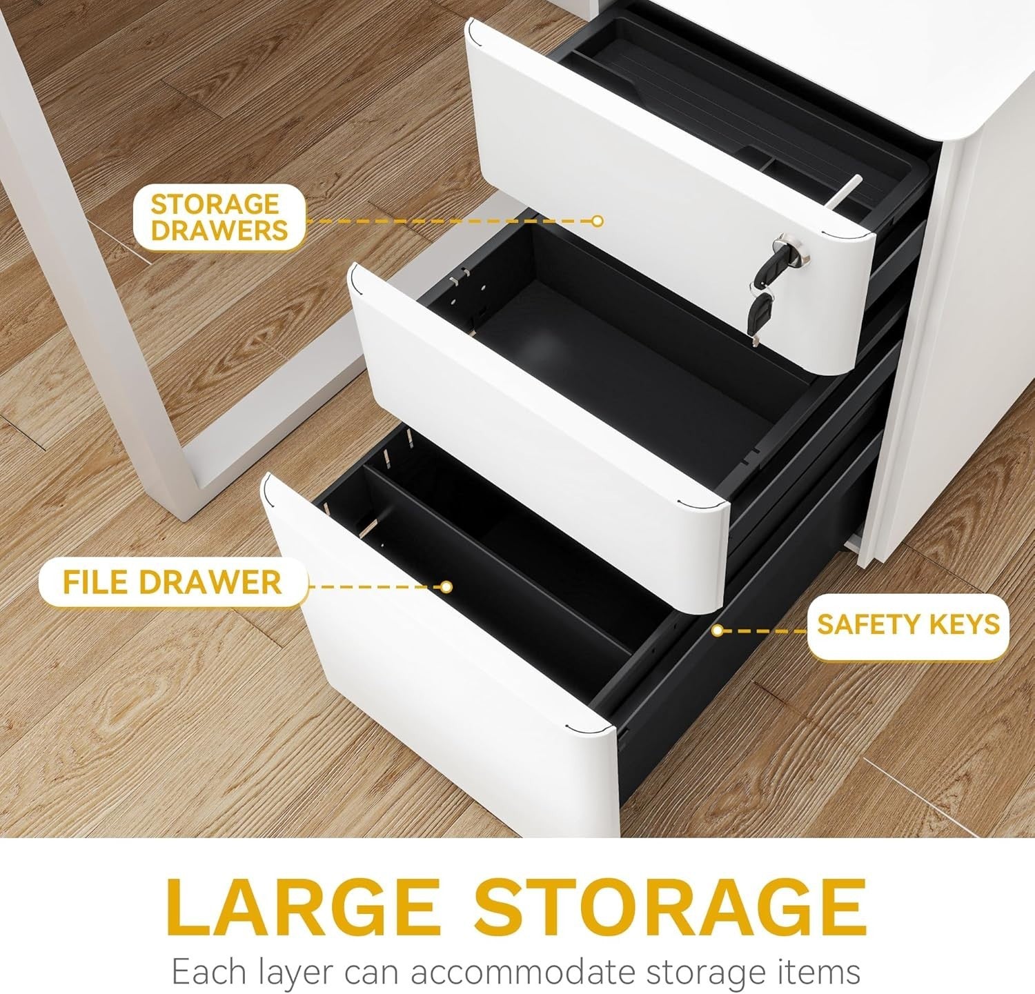 White 3 Drawer Lockable Metal File Cabinet 30x45x61cm Slim
