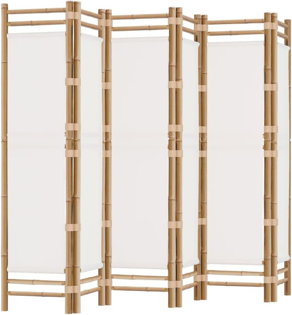 6 Panel Bamboo Folding Room Divider – 240x180cm Cream Privacy Screen for Living