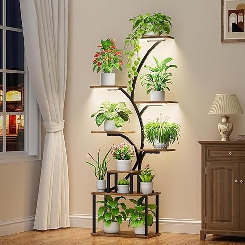 8 Tier Metal Plant Stand with Grow Lights Indoor Outdoor Flower Shelf 158cm