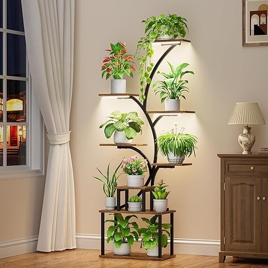 8 Tier Metal Plant Stand with Grow Lights Indoor Outdoor Flower Shelf 158cm