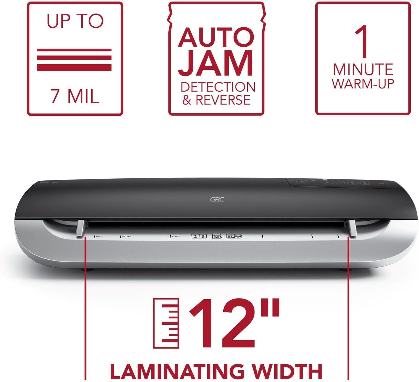12” Thermal Laminator 1-Min Warm-Up Auto Jam Reverse 3–7 Mil