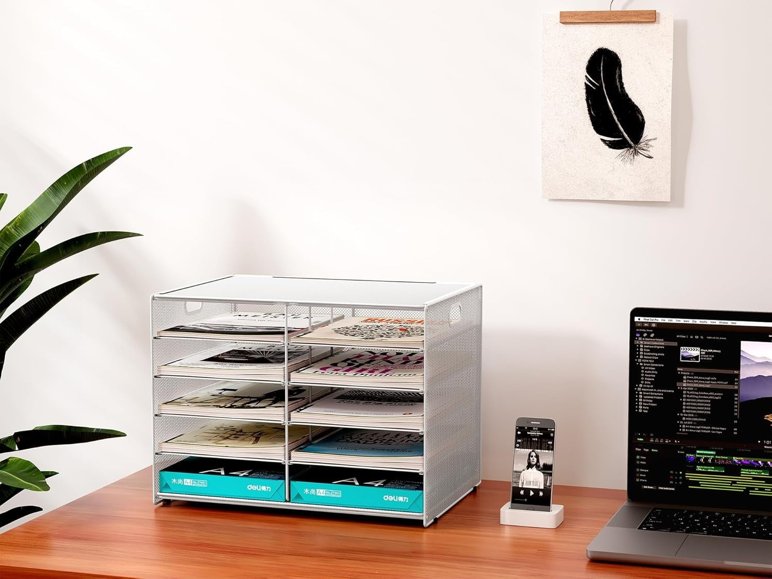 5-Tier Desktop Mesh Filing Tray 10 Compartments A4 Paper Organiser White