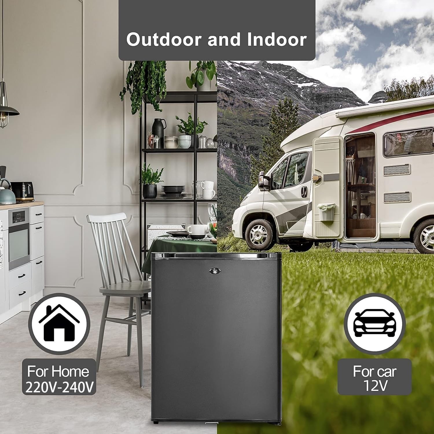 30L Camping Fridge 12V/240V Portable RV Van Caravan Silent Black