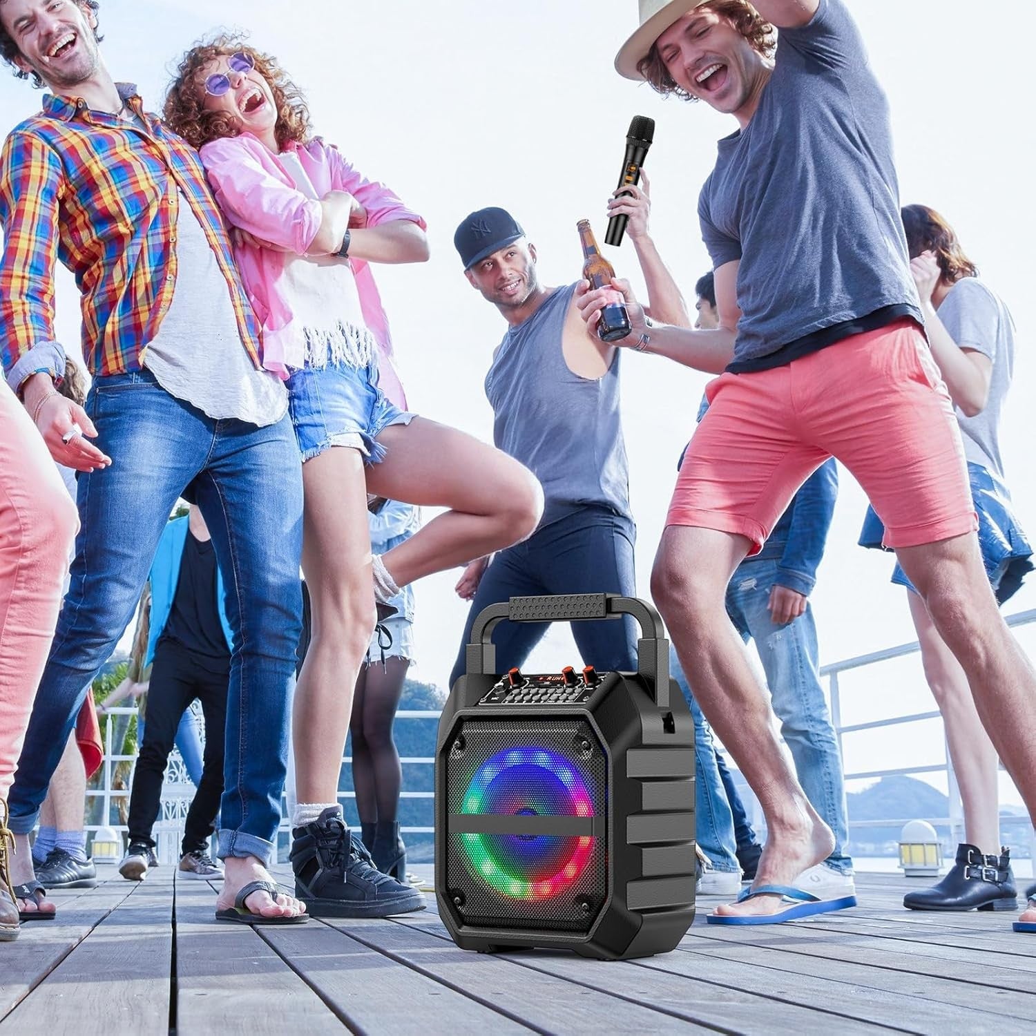 Karaoke Machine with 2 Wireless Mics Bluetooth LED Party Speaker
