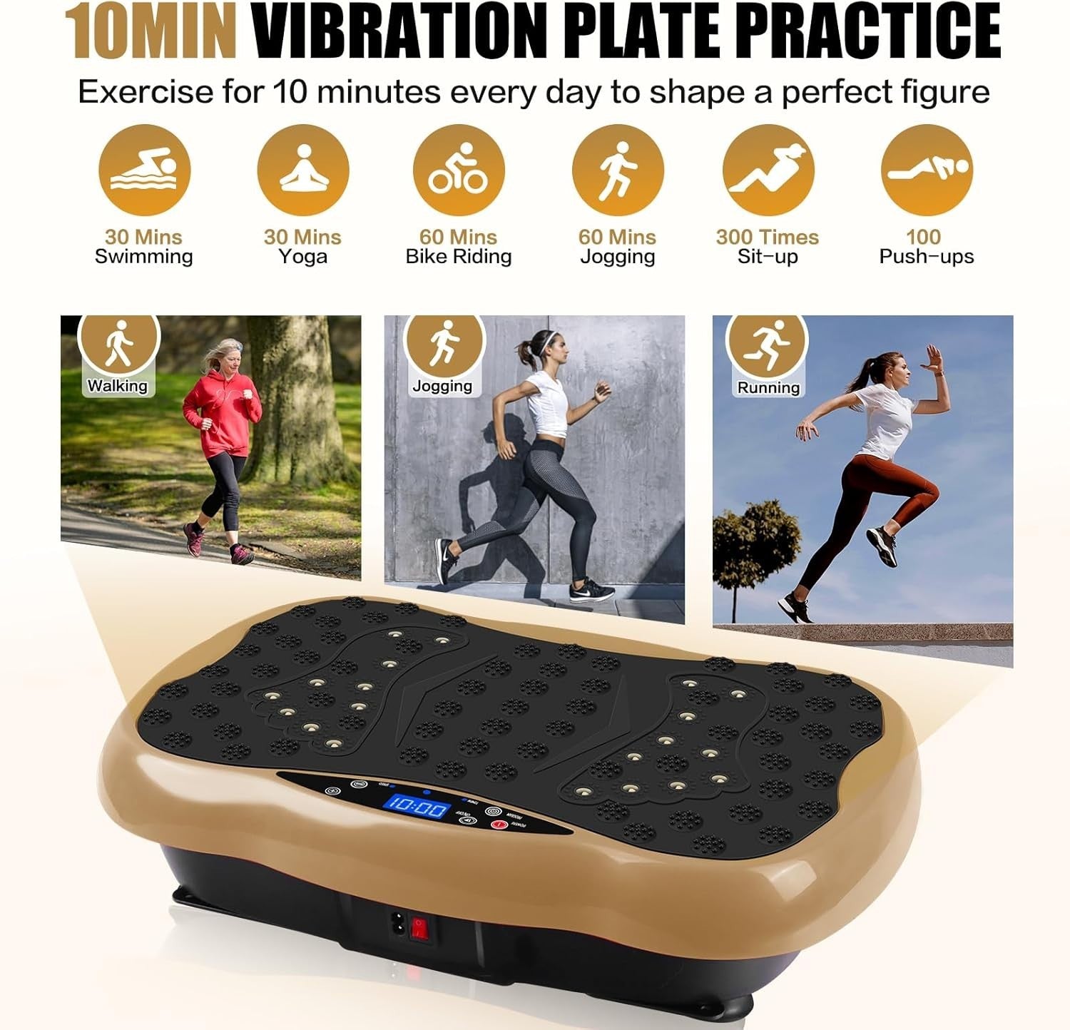 Gold Vibration Plate Exercise Machine Weight Loss Lymphatic Drainage 120 Speeds