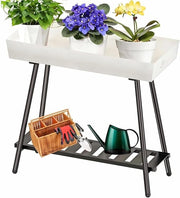 Metal Plant Stand with Tray Indoor Outdoor Waterproof Planter Shelf White