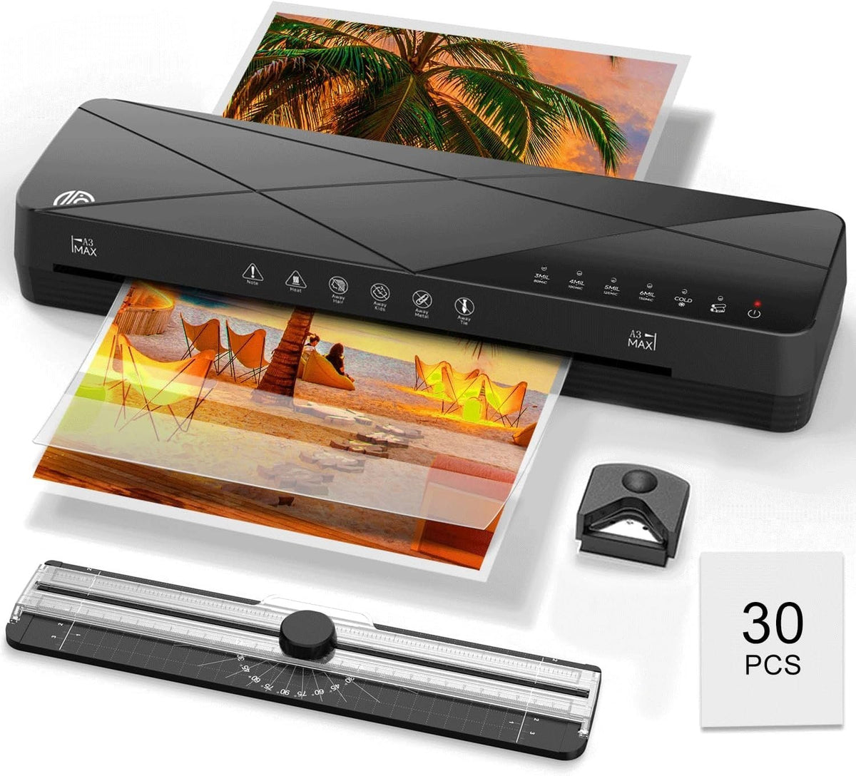 A3 Laminator 6-in-1 Touch Control 60s Warm Up No Jam + 30 Sheets