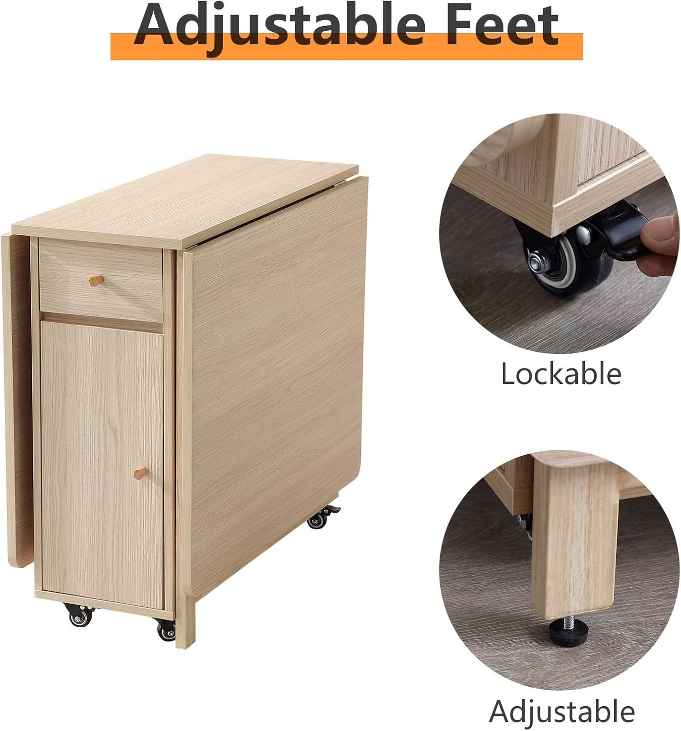 Extendable Folding Dining Table with Drawers & Wheels for Small Spaces