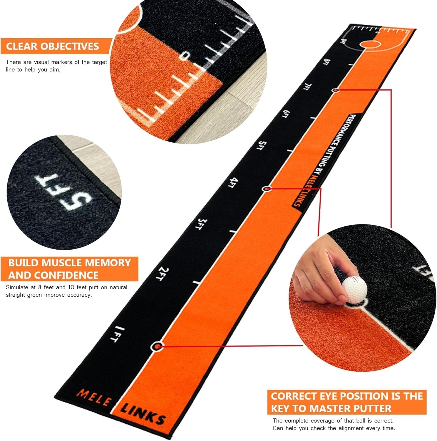 Professional 10ft Golf Putting Mat Alignment Training Green Indoor Practice